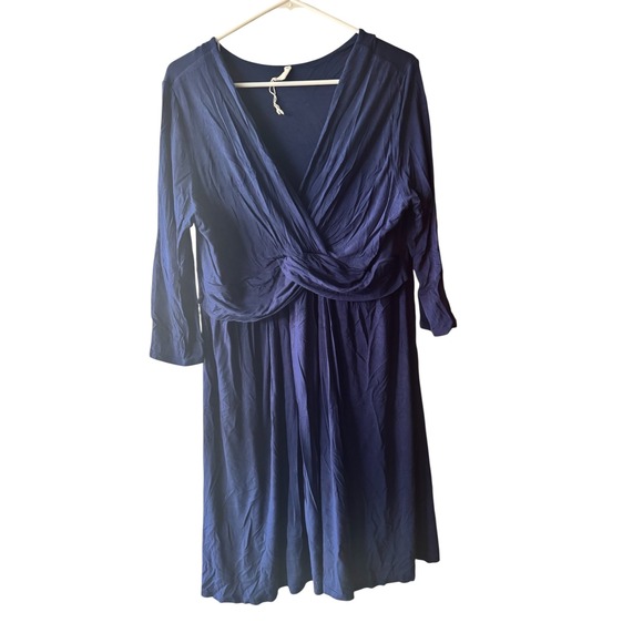 Pink Blush Navy Blue Long Sleeve V Neck Twist Front Midi Dress 3x - Picture 1 of 2